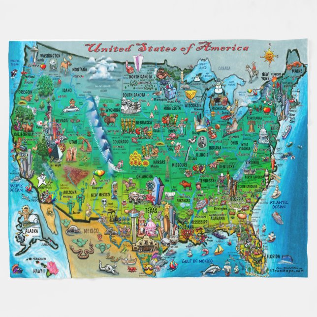 USA Fun Map Fleecedecke (Vorderseite (Horizontal))