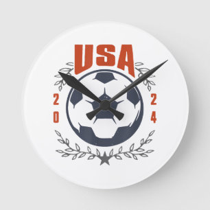 USA Fußball Ball 2024 Stars & Laurel Wreath Vintag Runde Wanduhr