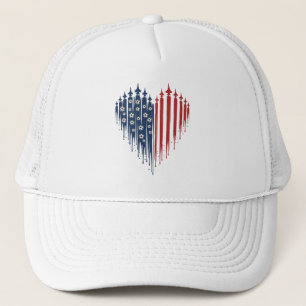 USA Fußball Herz Patriotischer Drip Flag Kampfjet Truckerkappe