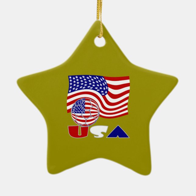 USA Fußball und Flagge Keramik Ornament (Hinten)
