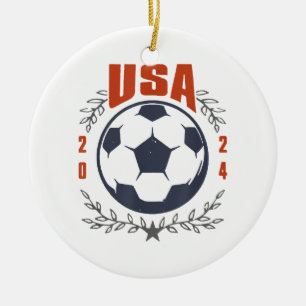 USA Fußballball 2024 Sterne & Lorbeerkranz Vintage Keramik Ornament
