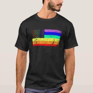 USA Gay Pride Flag Regenbogen Stars Line Gay LGBT  T-Shirt