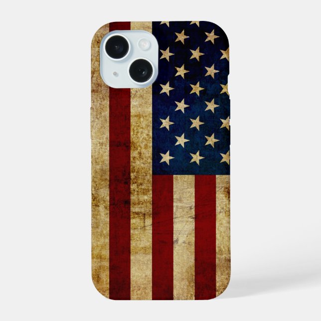 USA/gerundete Flagge iPhone 15 Hülle (Rückseite)