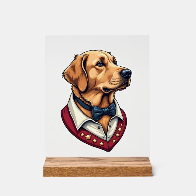 USA Golden Retriever Vintage Patriotisches Hundesh Acrylschild (Vorderseite)