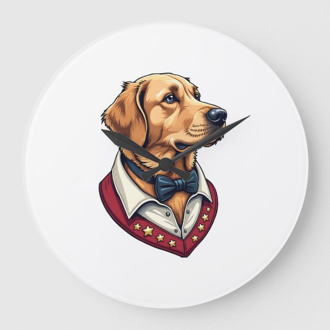 USA Golden Retriever Vintage Patriotisches Hundesh Große Wanduhr (Vorderseite)