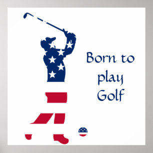 USA Golf American Flag Golfer Poster