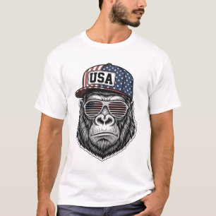 USA Gorilla Vintage Gravur Patriotisches T-Shirt D