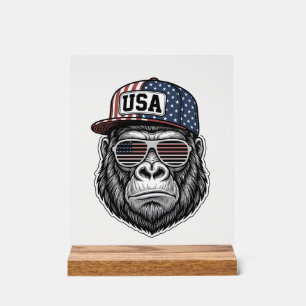 USA Gorilla Vintage Gravur Patriotisches T-Shirt D Acrylschild