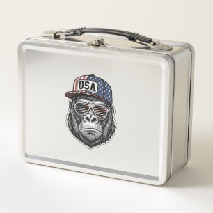 USA Gorilla Vintage Gravur Patriotisches T-Shirt D Metall Brotdose