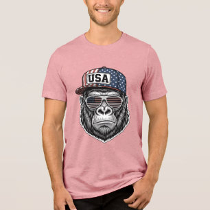 USA Gorilla Vintage Gravur Patriotisches T-Shirt D Tri-Blend Shirt