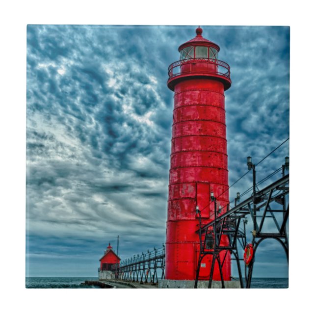USA, Grand Haven, Michigan, Leuchtturm Fliese (Vorderseite)