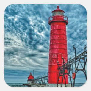 USA, Grand Haven, Michigan, Leuchtturm Quadratischer Aufkleber
