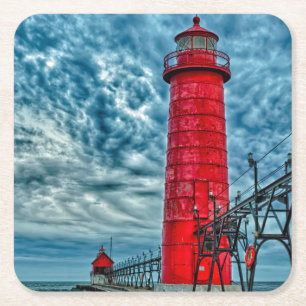 USA, Grand Haven, Michigan, Leuchtturm Rechteckiger Pappuntersetzer