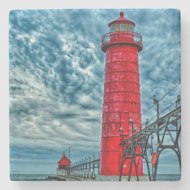 USA, Grand Haven, Michigan, Leuchtturm Steinuntersetzer (Vorderseite)