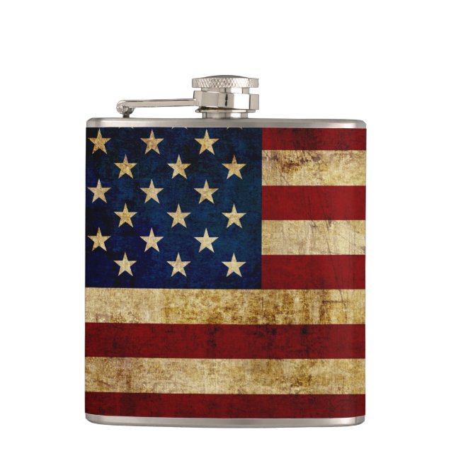 USA / Grunged Flagge Flachmann (Vorderseite)