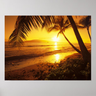 USA, Hawaii, Maui, Farbiger Sonnenuntergang in ein Poster