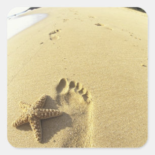 USA, Hawaii, Maui, Makena Beach, Footprint und Quadratischer Aufkleber