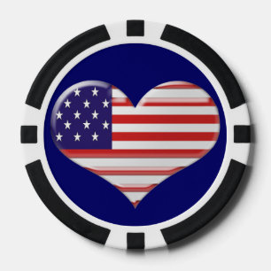 USA Heart Flag Poker Chip