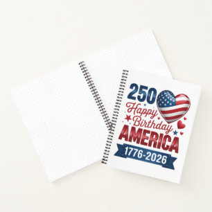 USA Herzen 1776 2026 4. Juli Notizbuch