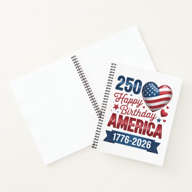 USA Herzen 1776 2026 4. Juli Notizbuch (Innenseite)