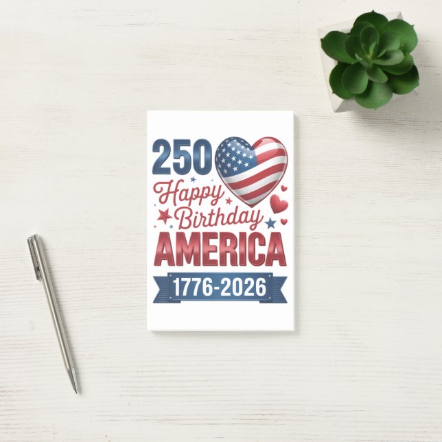 USA Herzen 1776 2026 4. Juli Post-it Klebezettel (Büro)