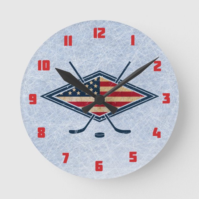 USA-Hockey-runde Wanduhr (Vorderseite)
