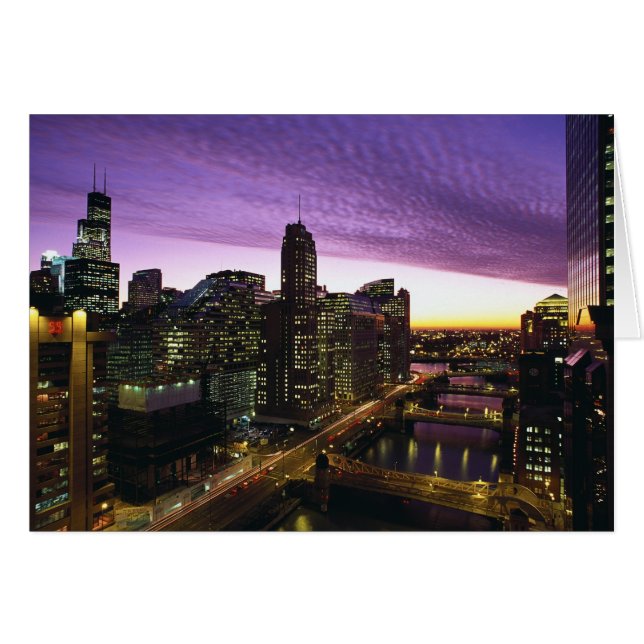 USA, IL, Chicago. Skyline von Chicago und Fluss (Vorderseite (Horizontal))