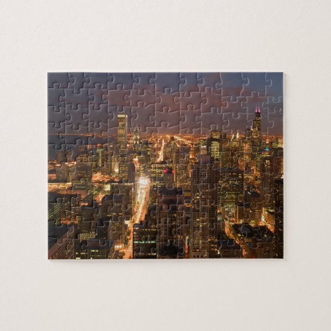 USA, Illinois, Chicago: Abend-Ansicht der Loop 2 Puzzle (Horizontal)