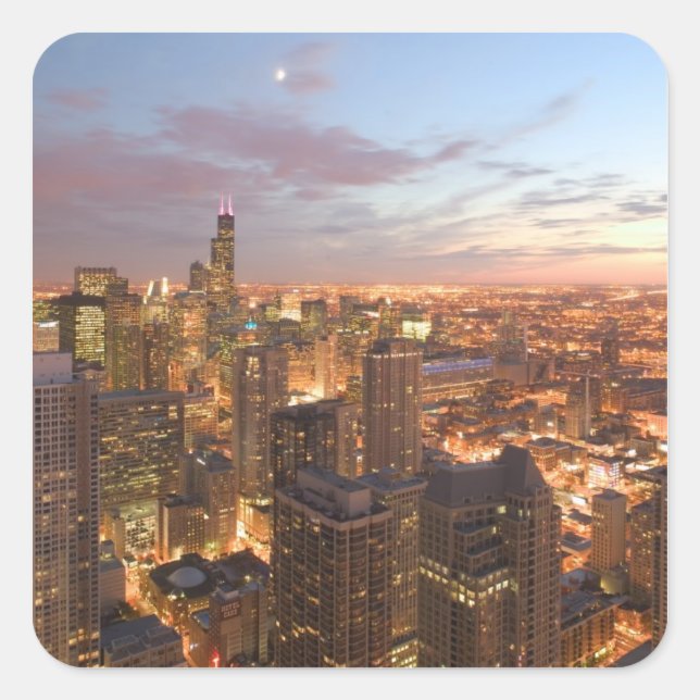 USA, Illinois, Chicago: Abend View The Loop Quadratischer Aufkleber (Vorderseite)