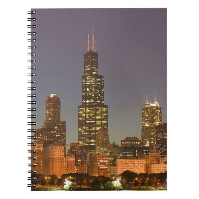 USA, Illinois, Chicago: City Skyline / Abend Notizblock (Vorderseite)