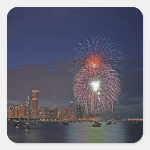 USA, Illinois, Chicago, Feuerwerk zum Unabhängigke Quadratischer Aufkleber