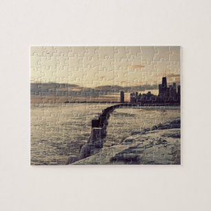 USA, Illinois, Chicago, Skyline bei Sonnenaufgang Puzzle