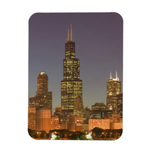 USA, Illinois, Chicago: Stadt-Silhouette / Abend Magnet