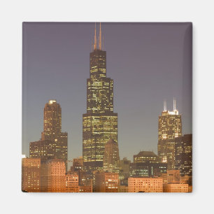 USA, Illinois, Chicago: Stadt-Silhouette / Abend Magnet