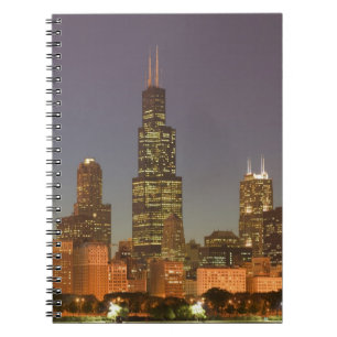 USA, Illinois, Chicago: Stadt-Silhouette / Abend Notizblock