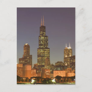 USA, Illinois, Chicago: Stadt-Silhouette / Abend Postkarte