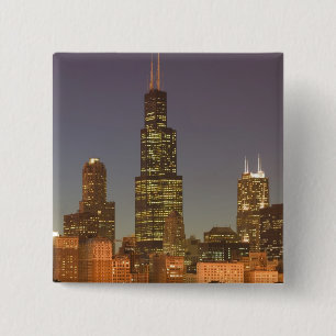 USA, Illinois, Chicago: Stadt-Skyline / Abend Button