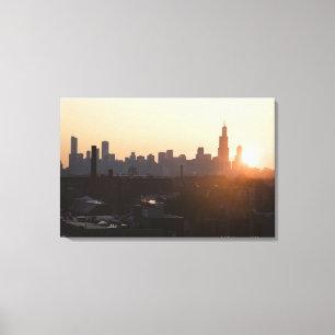 USA, Illinois, Skyline von Chicago bei Sonnenaufga Leinwanddruck