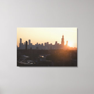 USA, Illinois, Skyline von Chicago bei Sonnenaufga Leinwanddruck