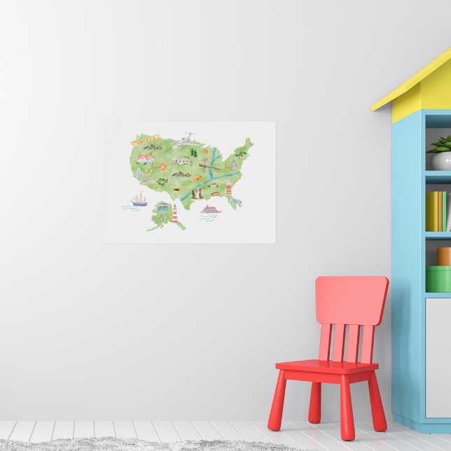 USA Illustrierte Karte Poster (Kinderzimmer 1)