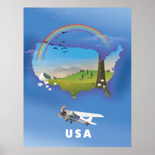 USA Illustriertes Reiseplakat Poster