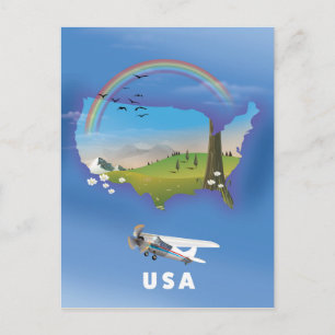 USA Illustriertes Reiseplakat Postkarte
