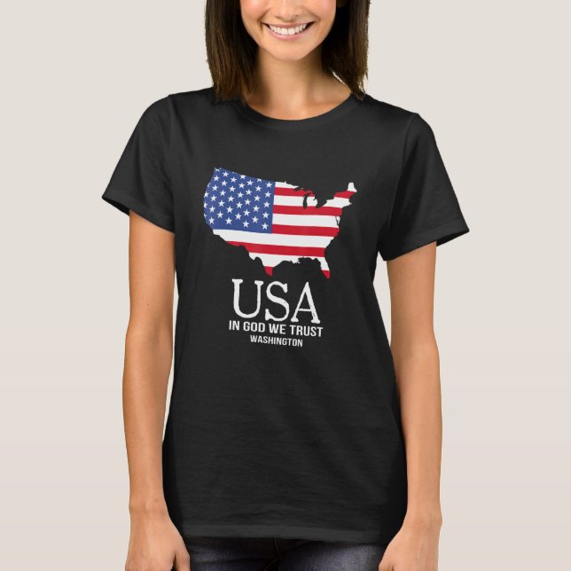 USA In God We Trust Washington Map Flag Patriotic  T-Shirt (Vorderseite)