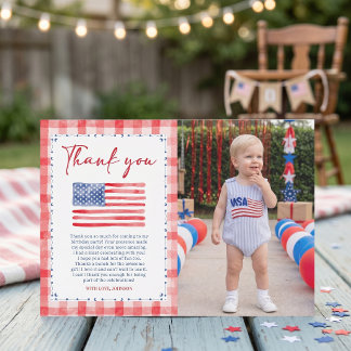 USA Independence Day Birthday Photo Thank You Card Dankeskarte