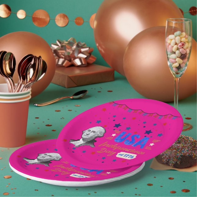 USA Independence Day hot pink Pappteller (Multi)