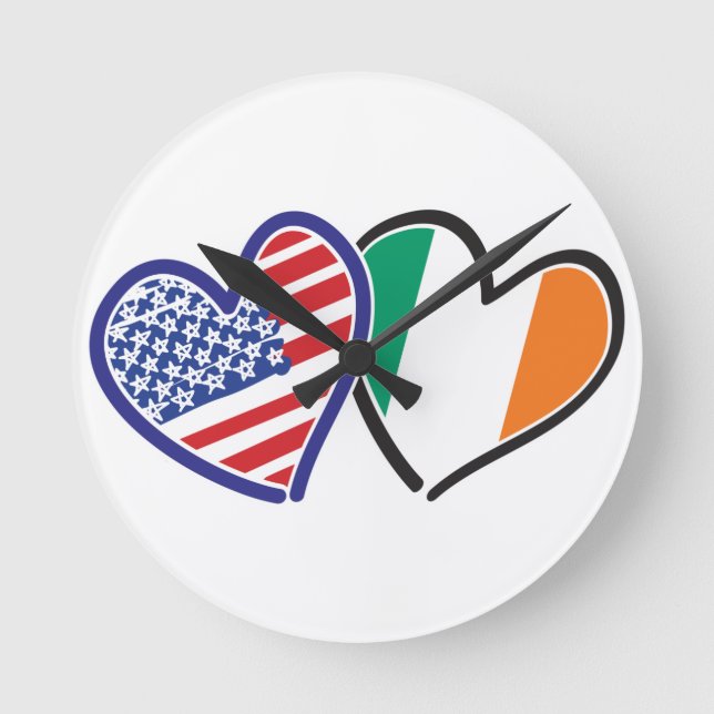 USA Ireland Heart Flags Runde Wanduhr (Vorderseite)