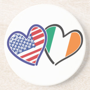 USA Ireland Heart Flags Sandstein Untersetzer