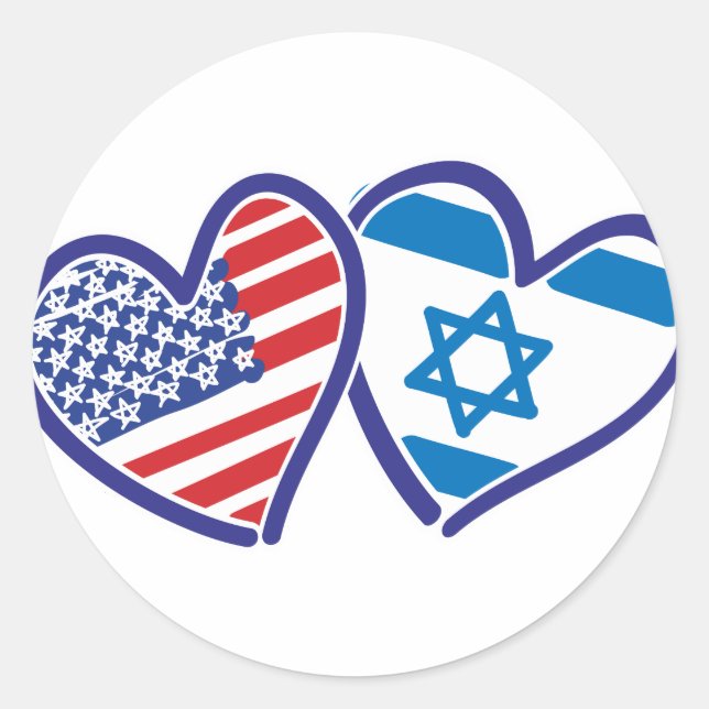 USA Israel Heart Flags Runder Aufkleber (Vorderseite)