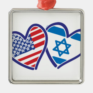 USA Israel Herzenflagge Silbernes Ornament