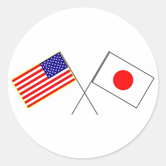USA-JAPAN-Flaggen Runder Aufkleber (Vorderseite)